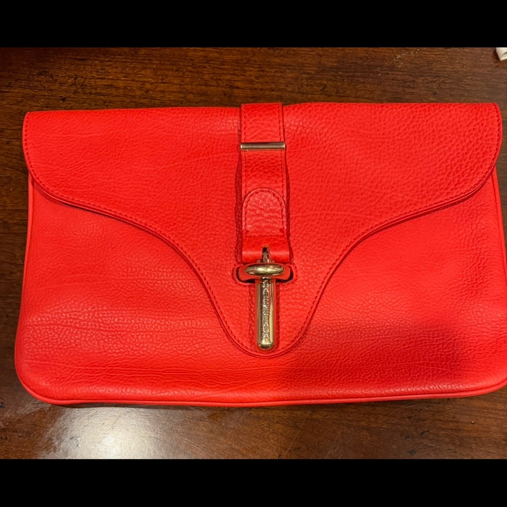 Authentic vintage Balenciaga Tube Square 
Red Leather Clutch.